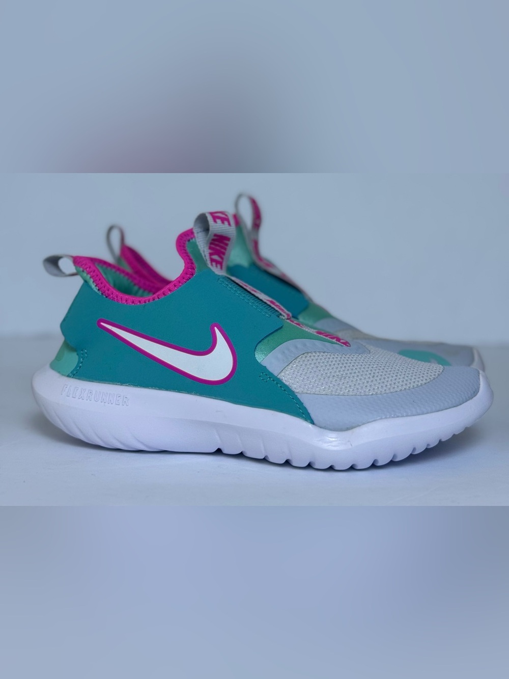 Nike Flex Runner Kids Aqua Teal Pink Slip On Sneakers Size 2Y